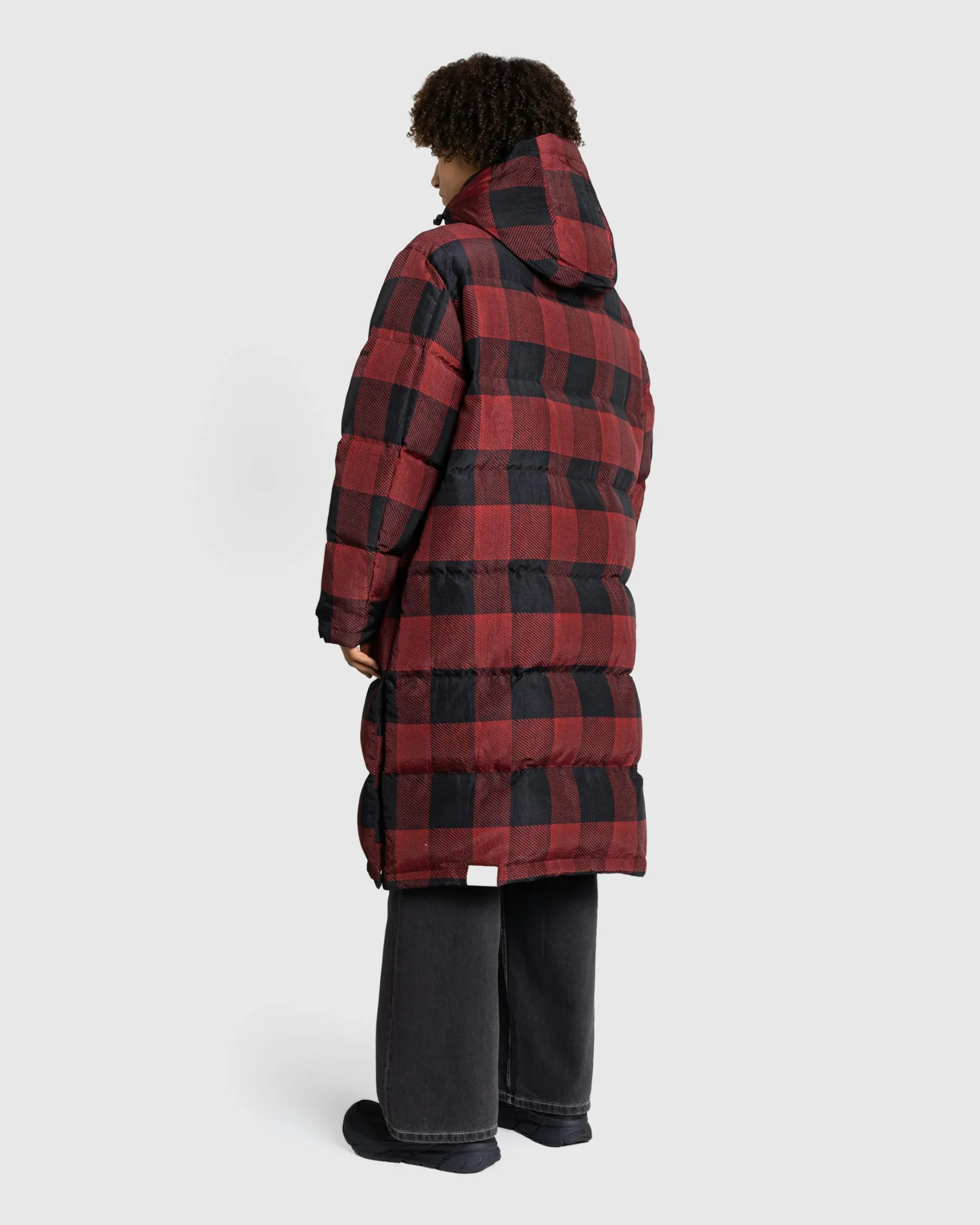New Woolrich Black Label Buffalo Check Long Parka Red/Black redblack