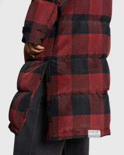 New Woolrich Black Label Buffalo Check Long Parka Red/Black redblack