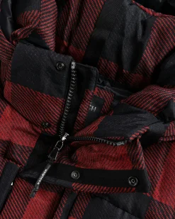 New Woolrich Black Label Buffalo Check Long Parka Red/Black redblack