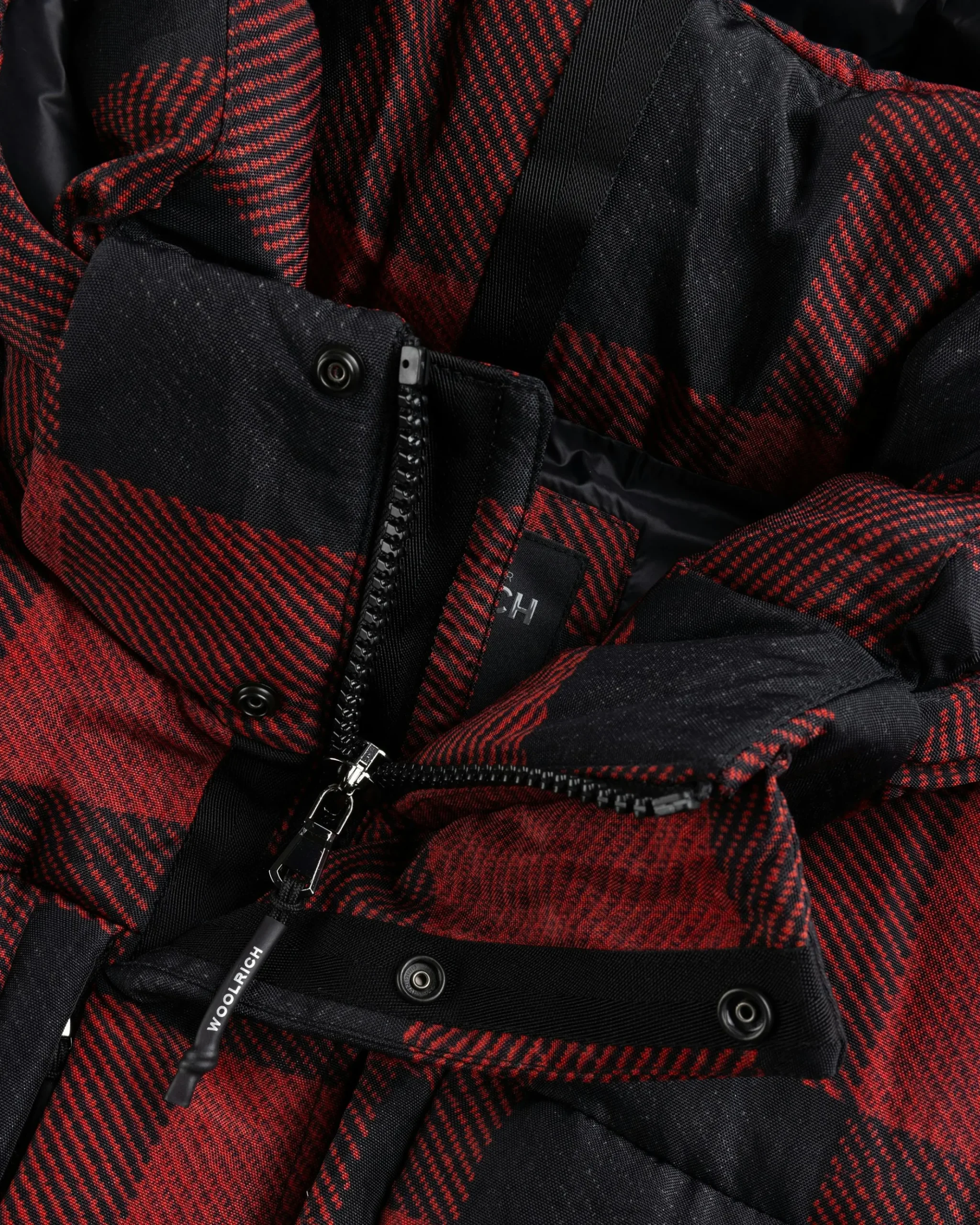 New Woolrich Black Label Buffalo Check Long Parka Red/Black redblack
