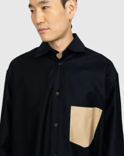 Store J.W. Anderson Contrast Patch Pocket Oversized Shirt Navy blue