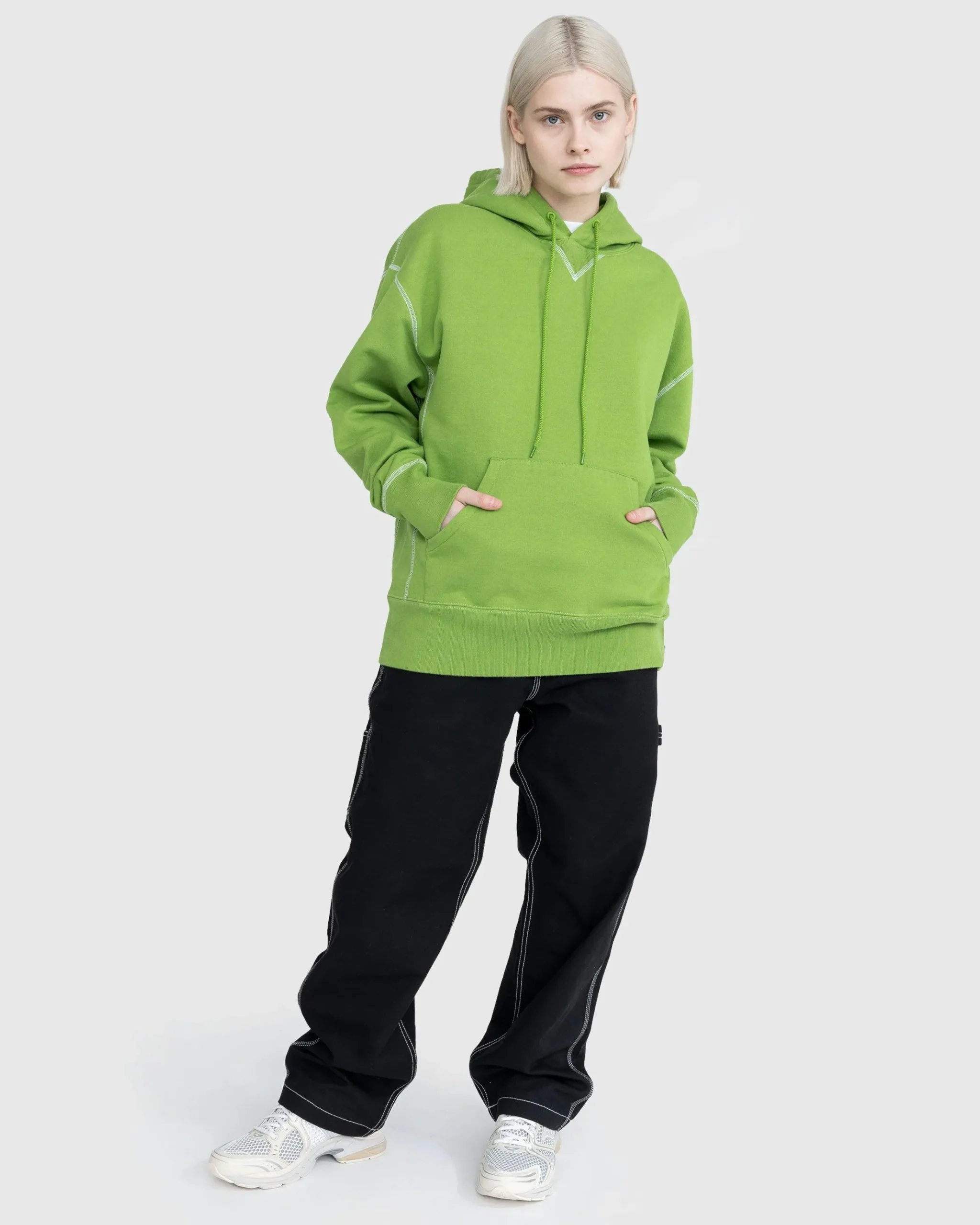 New Highsnobiety Contrast Stitch Fleece Hoodie green