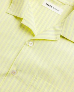Best Sale Tekla Cotton Poplin Pyjamas Shirt Light Moss Stripes lightmossstripes