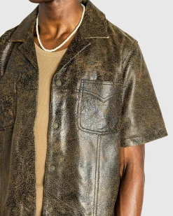 Hot Guess USA Crackle Leather Shirt Amos Brown Multi amosbrownmulti