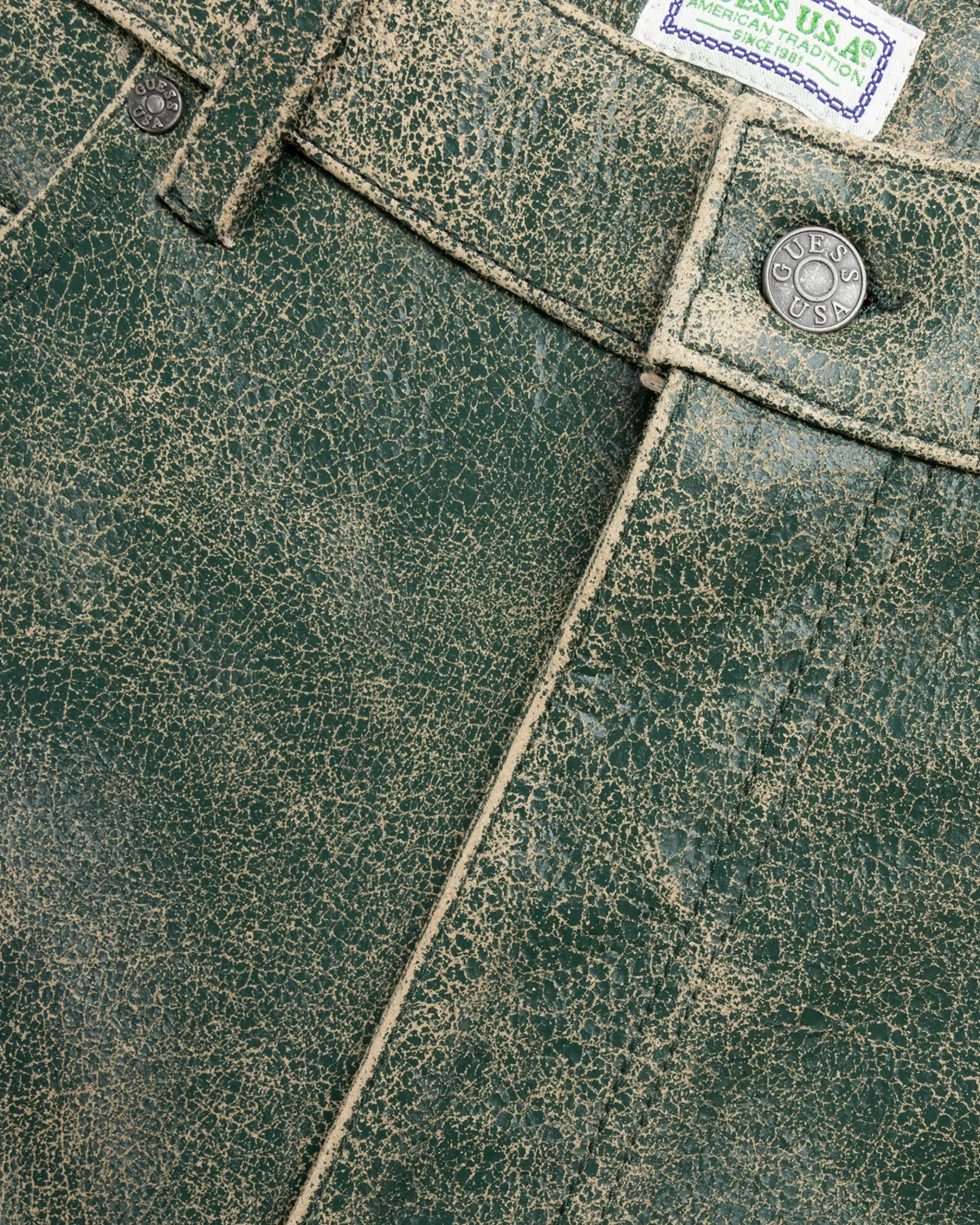 Sale Guess USA Crackle Leather Shorts Castle Green Multi f8kf