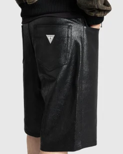 Flash Sale Guess USA Crackle Leather Shorts Jet Black Multi jtmu