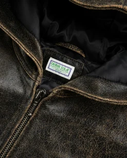 Fashion Guess USA Crackle Leather Zip Hoodie Amos Brown Multi amosbrownmulti