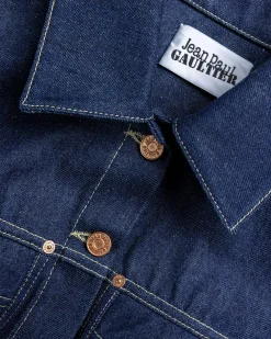 Flash Sale Jean Paul Gaultier Denim Jacket With Contrast Topstitching Madonna Inspired indigo/tabac