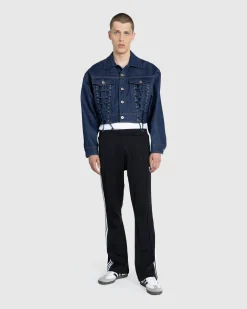 Shop Jean Paul Gaultier Denim Jacket With Lace Detail indigo