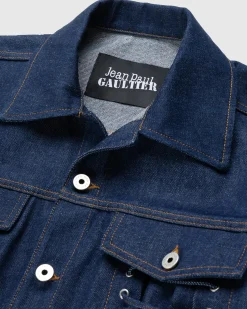 Shop Jean Paul Gaultier Denim Jacket With Lace Detail indigo