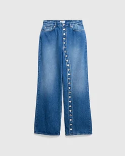 Discount Jean Paul Gaultier Denim Jean With One Leg Buttons Detail Vintage Blue vintageblue