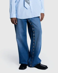 Discount Jean Paul Gaultier Denim Jean With One Leg Buttons Detail Vintage Blue vintageblue