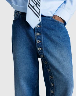 Discount Jean Paul Gaultier Denim Jean With One Leg Buttons Detail Vintage Blue vintageblue