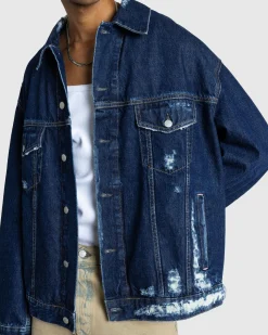 Outlet Acne Studios Distressed Denim Jacket Mid Blue midblue
