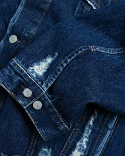Outlet Acne Studios Distressed Denim Jacket Mid Blue midblue