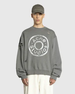 Best Acne Studios Distressed Logo Print Sweater Moss Green mossgreen