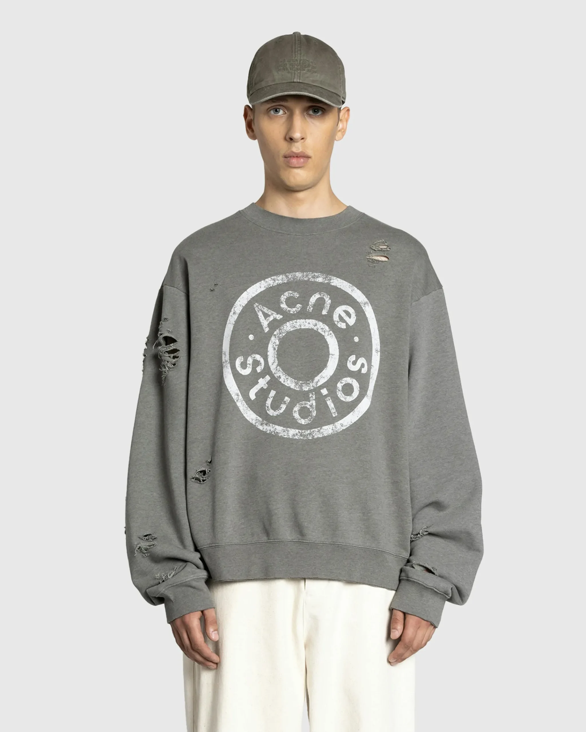 Best Acne Studios Distressed Logo Print Sweater Moss Green mossgreen