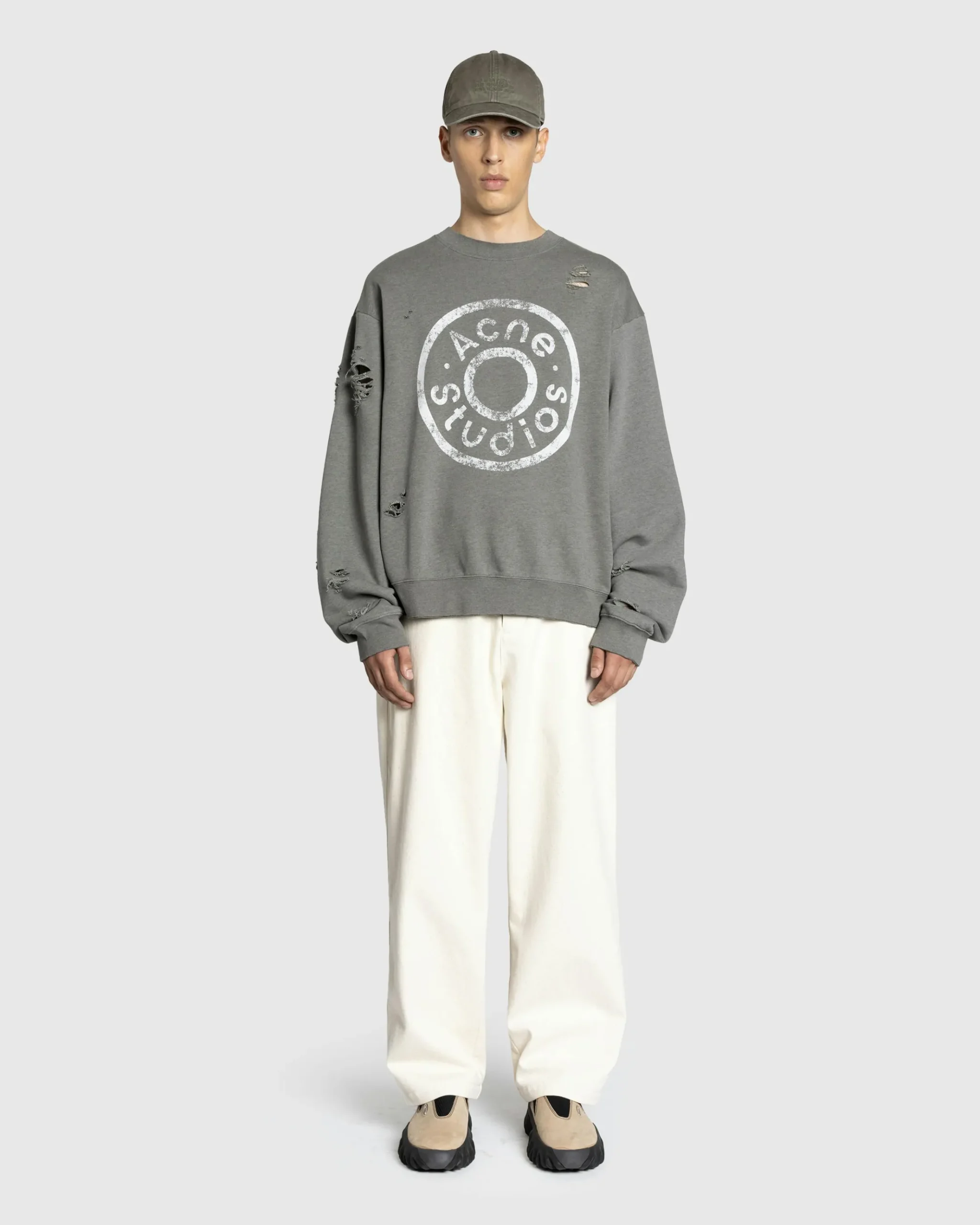 Best Acne Studios Distressed Logo Print Sweater Moss Green mossgreen