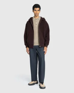 Fashion Auralee Double Cloth Heavy Wool Pile Zip Hoodie Dark Brown darkbrown
