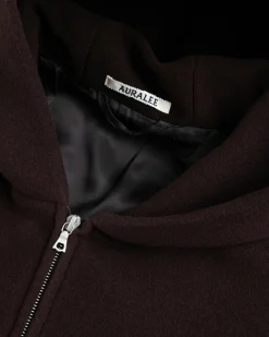 Fashion Auralee Double Cloth Heavy Wool Pile Zip Hoodie Dark Brown darkbrown