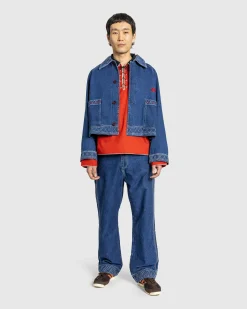 Discount Bode Embroidered Denim Jacket indigo