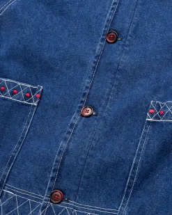 Discount Bode Embroidered Denim Jacket indigo