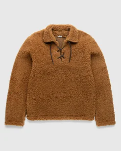 Cheap Bode Fleece Tie-Up Pullover caramel