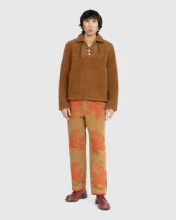Cheap Bode Fleece Tie-Up Pullover caramel