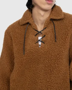 Cheap Bode Fleece Tie-Up Pullover caramel