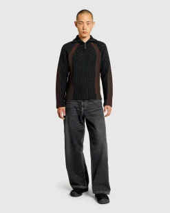 Best Sale ROA Flower Stitch Turtleneck Zip Up black