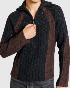 Best Sale ROA Flower Stitch Turtleneck Zip Up black