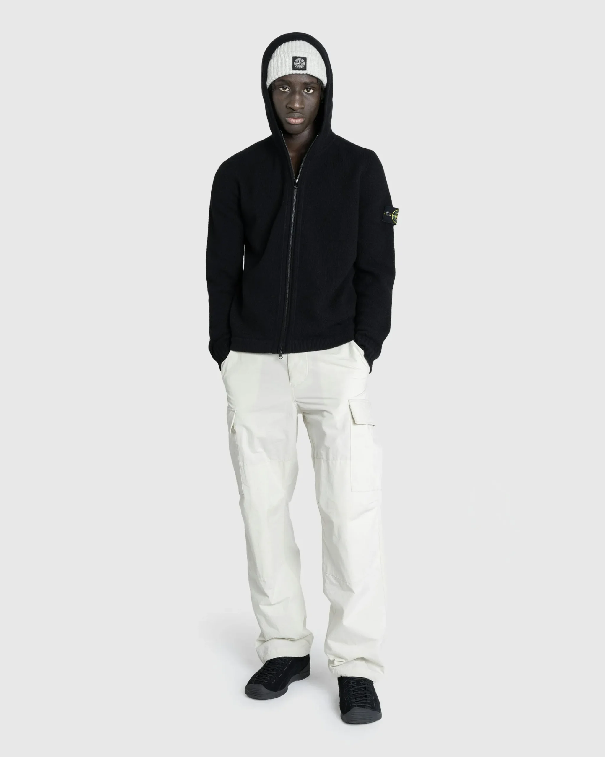 Sale Stone Island Full-Zip Hooded Cardigan black
