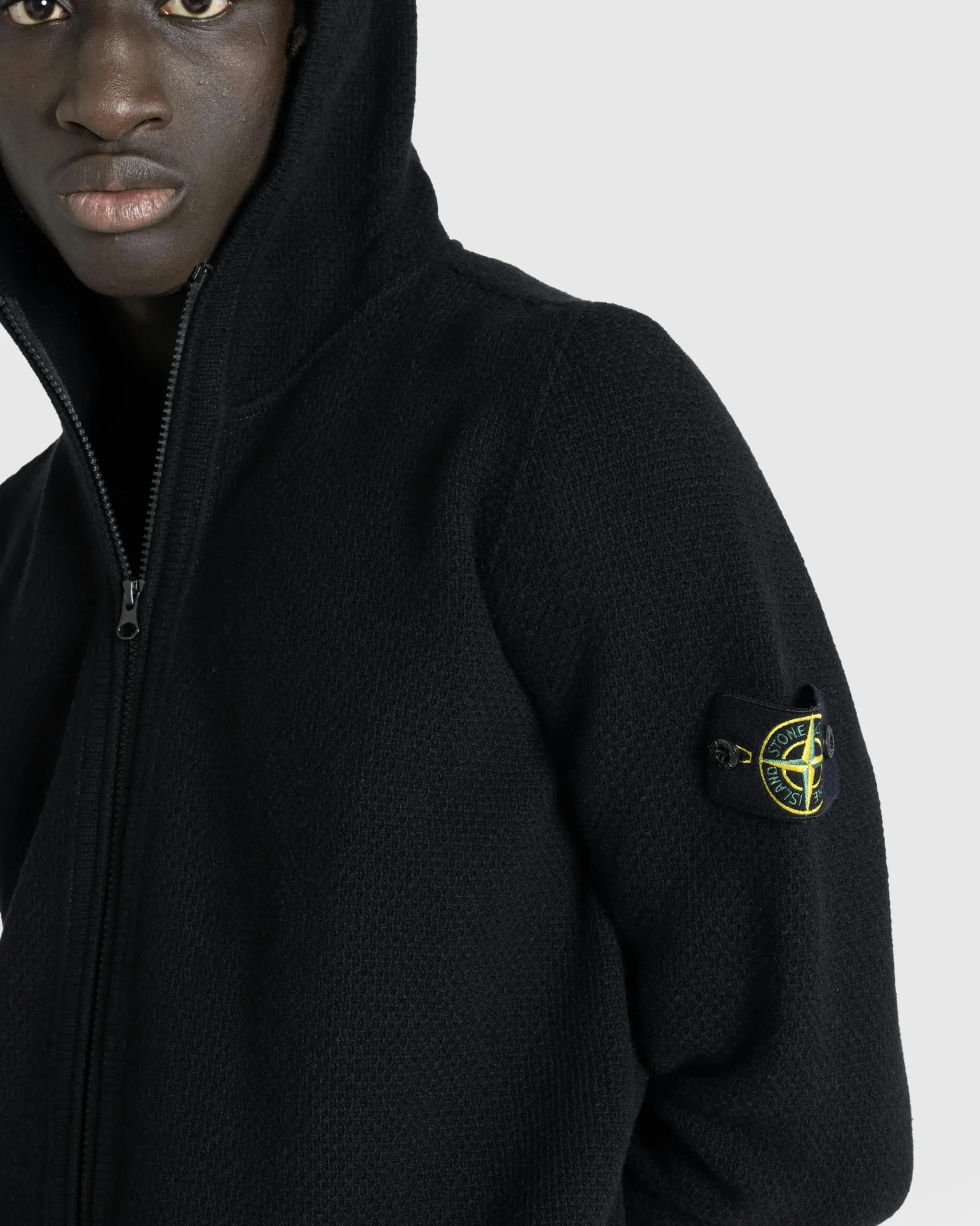Sale Stone Island Full-Zip Hooded Cardigan black