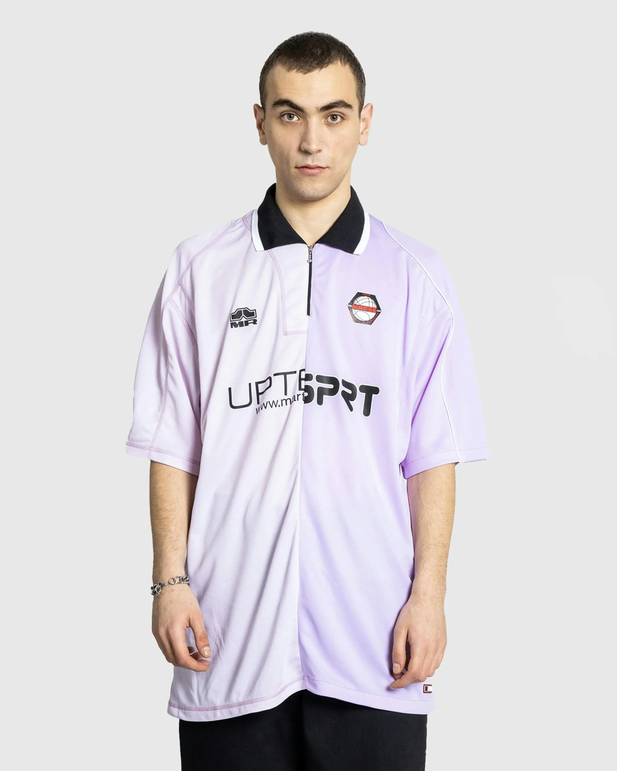 Cheap Martine Rose Half And Half Football Top lilac