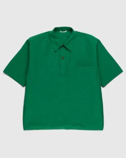 Hot Auralee High Density Finx Linen Weather Shirt green