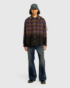 Discount Acne Studios Hooded Button-Up Shirt purple/brown
