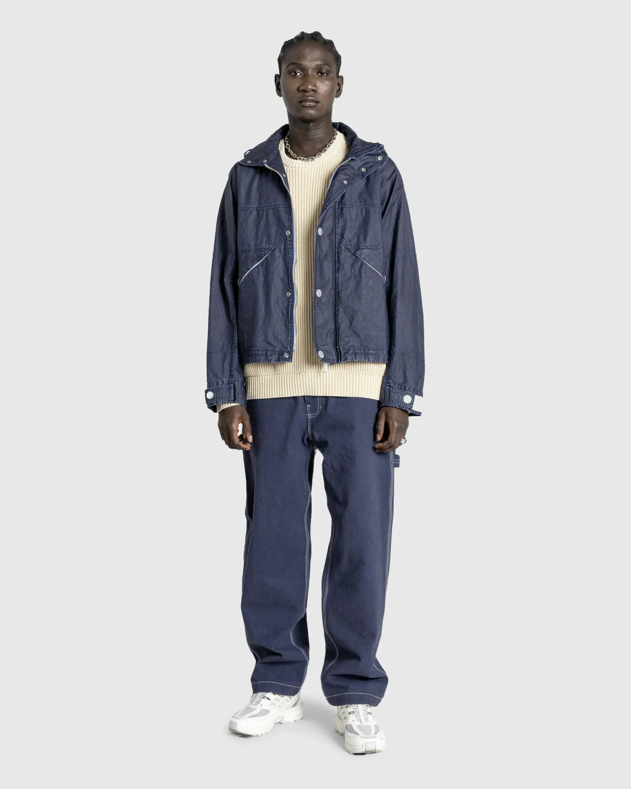 Store Stone Island Hooded Linen Jacket Royal Blue royalblue