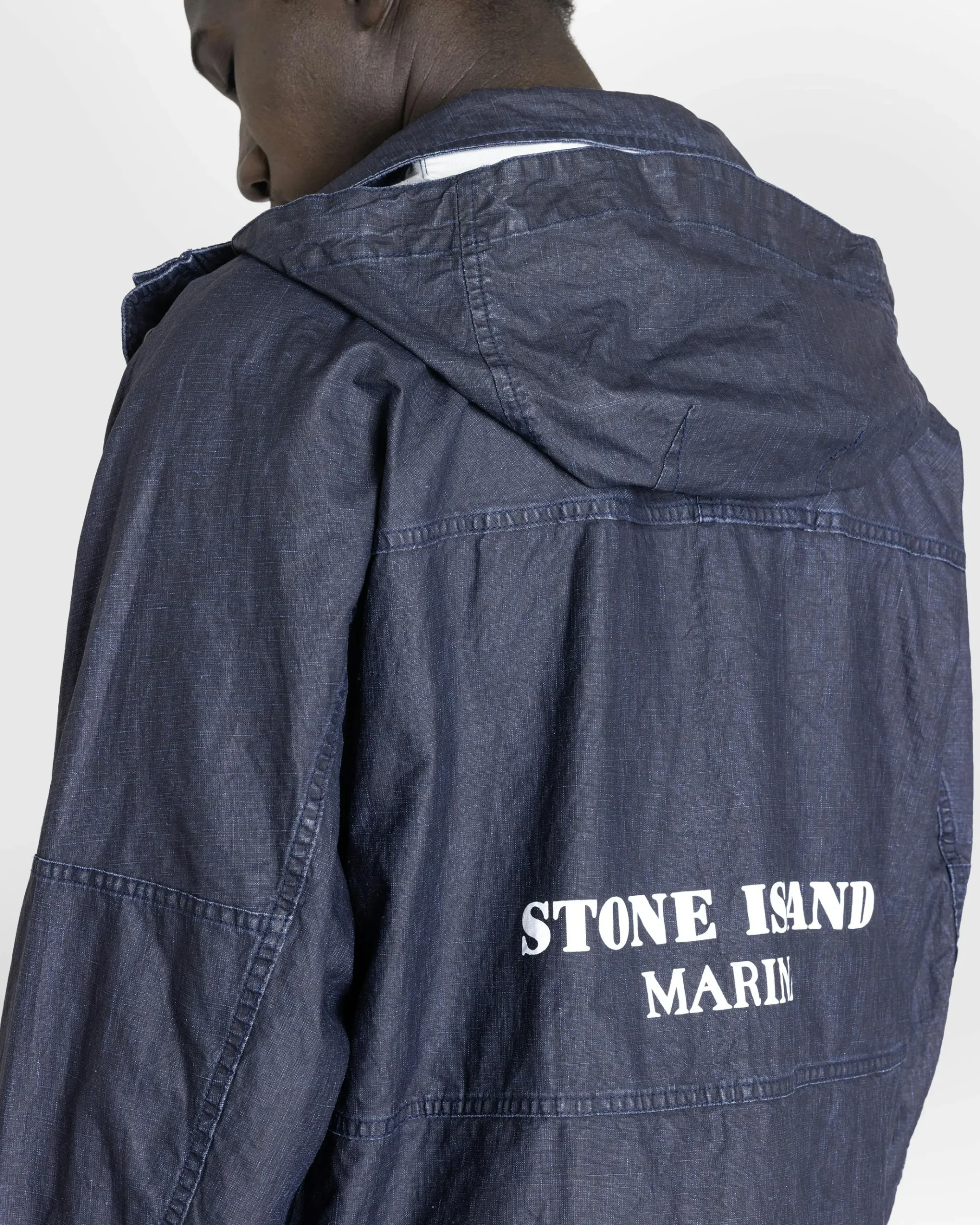 Store Stone Island Hooded Linen Jacket Royal Blue royalblue