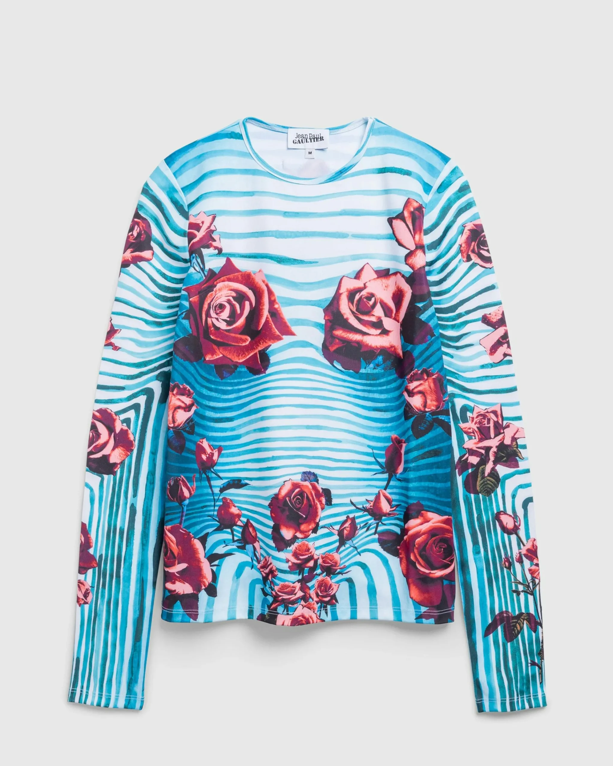 Discount Jean Paul Gaultier Jersey Long-Sleeve Top Printed Flower Body Morphing blue/red/white