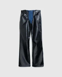 Clearance GmbH Lata Faux Leather Denim Pants black/blue