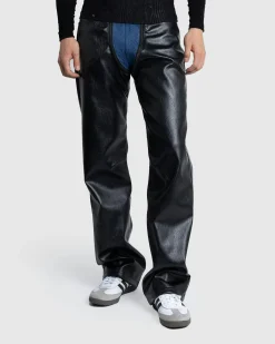 Clearance GmbH Lata Faux Leather Denim Pants black/blue