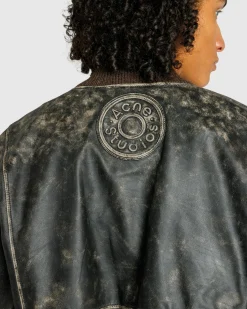 Cheap Acne Studios Leather Bomber Jacket black