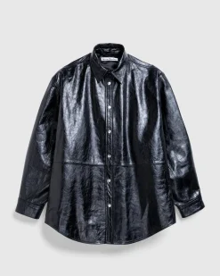 New Acne Studios Leather Shirt Jacket black