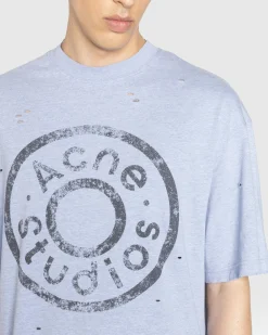 Sale Acne Studios Logo T-Shirt Blue Melange bluemelange