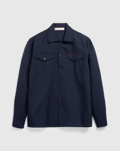Fashion Marni L/S Virgin Wool Shirt Blue Black blublack
