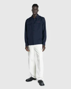 Fashion Marni L/S Virgin Wool Shirt Blue Black blublack