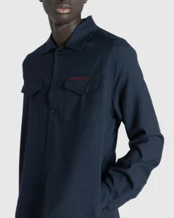Fashion Marni L/S Virgin Wool Shirt Blue Black blublack