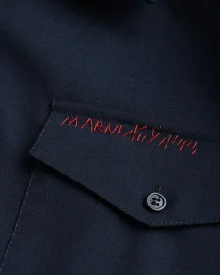Fashion Marni L/S Virgin Wool Shirt Blue Black blublack