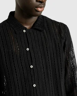 Best Bode Meandering Lace Long-Sleeve Shirt black