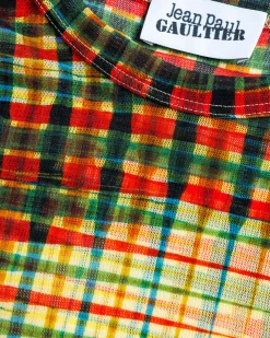 Outlet Jean Paul Gaultier Mesh Long-Sleeve Top Printed Tartan Face sepia/yellow/blue/red